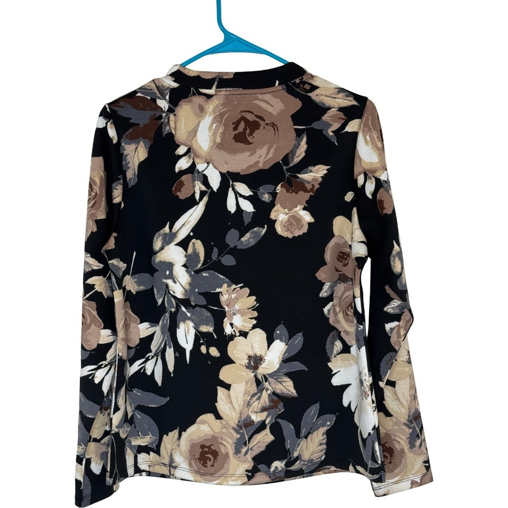 Beautiful by Lawrence Zarian Funnel Neck‎ Pullover Women XS Black Floral  Top